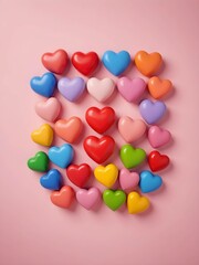 3D cartoon colorful heart shape on light pink background