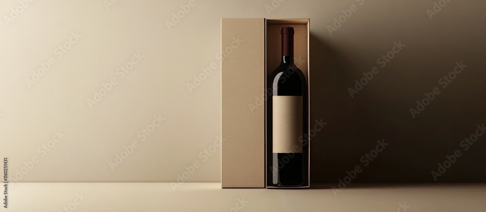 Poster minimalist wine box packaging mockup featuring empty space for custom text and elegant bottle displa
