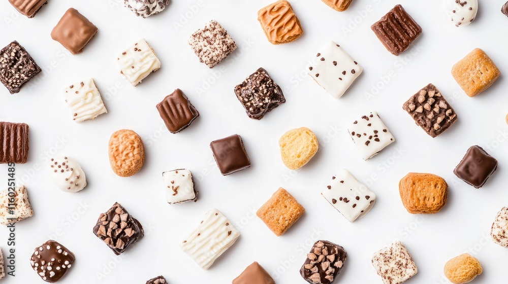 Poster assorted bakery sweets laid out on white background creating a deliciously tempting and visually app
