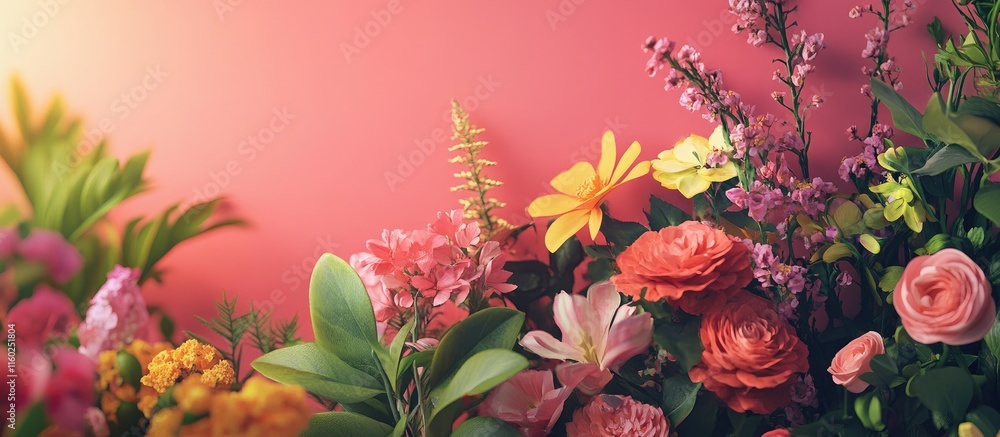 Poster colorful flower arrangements in a charming shop setting with a soft background ideal for adding text