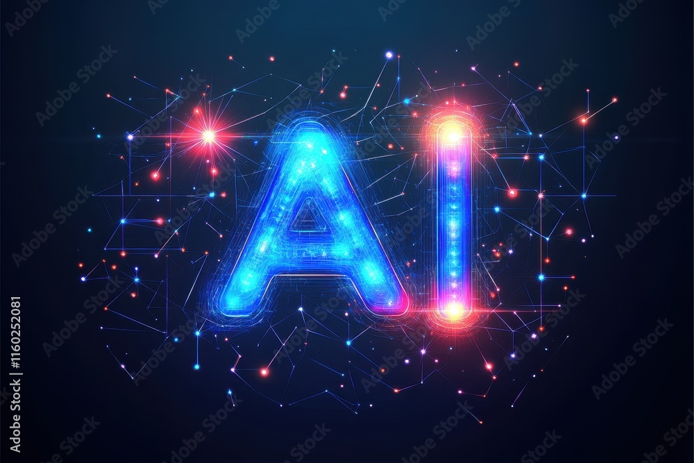 Aufkleber luminous ai letters connected by a network of lines