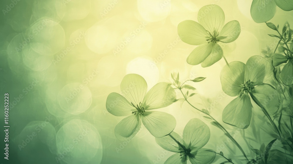 Poster soft green floral circles on a gentle backdrop with bokeh effect perfect for spring themed designs a