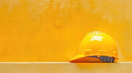 Yellow Hard Hat on Plain Yellow Background for Safety and Construction Industry Promotion