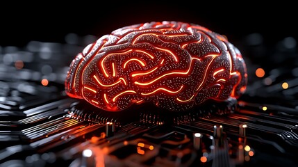 Illuminated Brain Resting On A Circuit Board