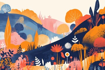 Fototapeta premium Abstract Landscape with Vibrant Colors and Organic Shapes