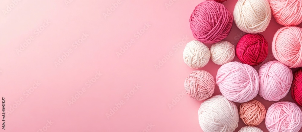 Poster yarn balls in soft pink shades for crafting and home decor with empty space for custom text in creat