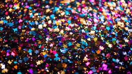 Colorful Confetti Party Background Flat Lay with a Mix of Star Shapes and Vibrant Colors on a Dark Surface Suitable for Celebrations