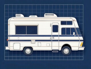 Naklejka premium A blueprint of an RV optimized for offgrid living with a full solar and battery system