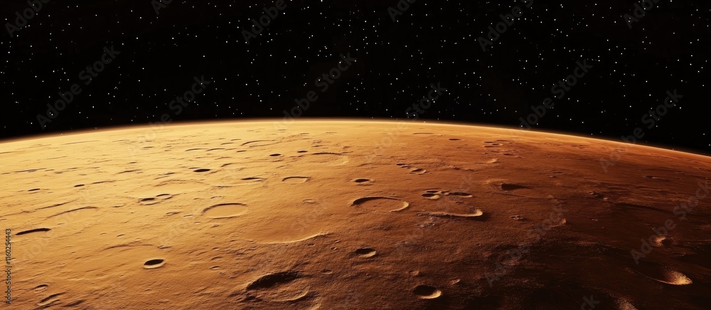 Poster inspirational space quote background with copy space featuring the surface of mars in a starry atmos