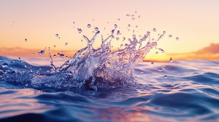 River Water Splash Against Sunset in Natural Landscape with Calm Waves and Vibrant Sky Reflections
