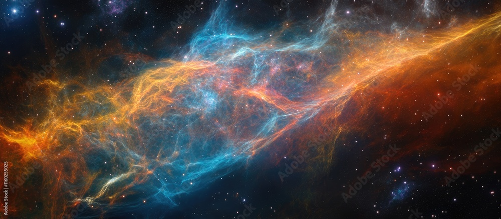Poster vibrant cosmic nebula with colorful gas clouds and starry background ideal for text overlay and astr