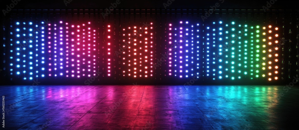 Poster colorful led light display in a dark environment suitable for text overlay and creative projects