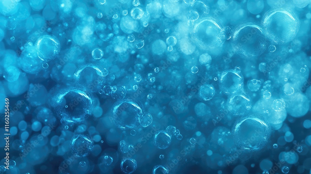 Poster abstract blue bubbles background with a soft bokeh effect creating a serene and tranquil atmosphere 