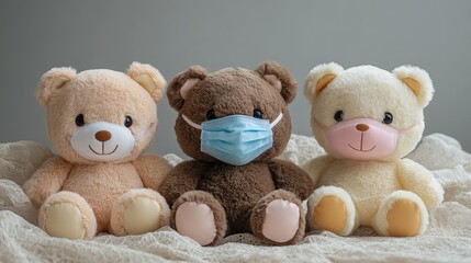 Soft Plush Bear Toys Wearing Masks Artistic Home Decor for Children