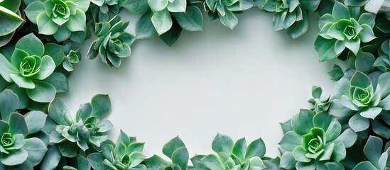 Succulent leaves border design with blank space for text in a top view composition for natural or botanical themed projects