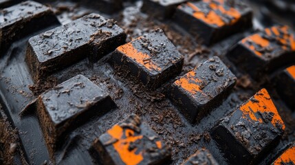 Close up view of textured dirt bike tire tread showcasing wear and rugged details highlighting adventure and outdoor riding experiences