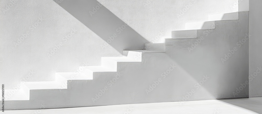 Poster modern minimalist staircase with play of light and shadows in monochromatic design for architectural