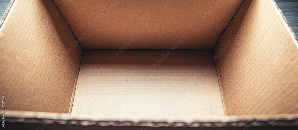 Poster open cardboard box viewed from above with ample empty space inside, ideal for text or graphic overla