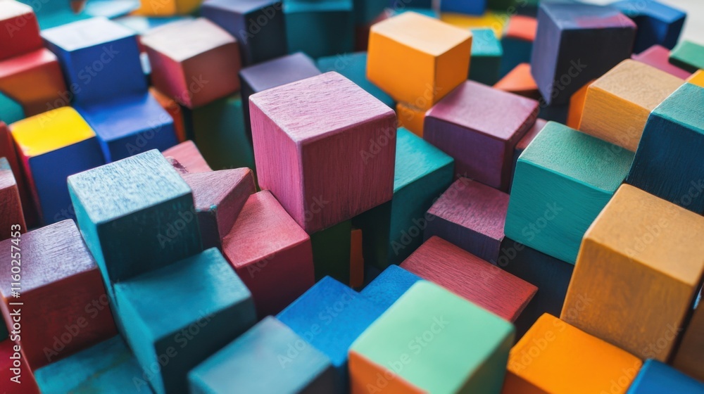 Poster An abstract arrangement of building blocks in a contemporary art gallery, Blocks stacked in minimalist formations, Abstract artistic style