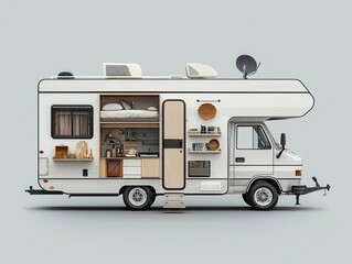Naklejka premium A familysized RV blueprint featuring bunk beds and a full kitchen setup