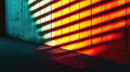 Fototapeta premium Vibrant Neon Wall with Dramatic Shadow Patterns and Colorful Light Effects