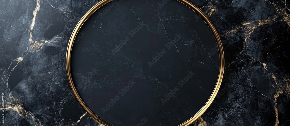 Poster elegant black marble background with circular frame for text showcasing luxury and sophistication in