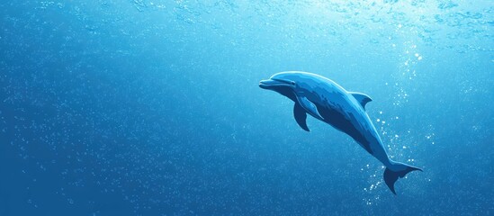 Naklejka premium Dolphin Gliding Through Clear Blue Waters with Inviting Negative Space for Text and Design Elements