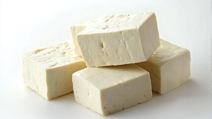 Tofu, vegan food. Isolated on white background.