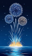 Fototapeta premium Launching blue fireworks to represent peace and calm as the New Year begins