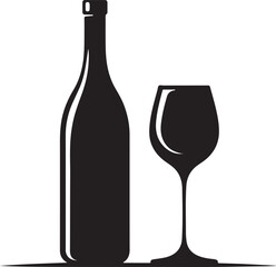 Wine bottle and wine glass silhouette vector in EPS format, ideal for restaurant logos, bar designs, and elegant projects. Scalable and high-quality graphic.