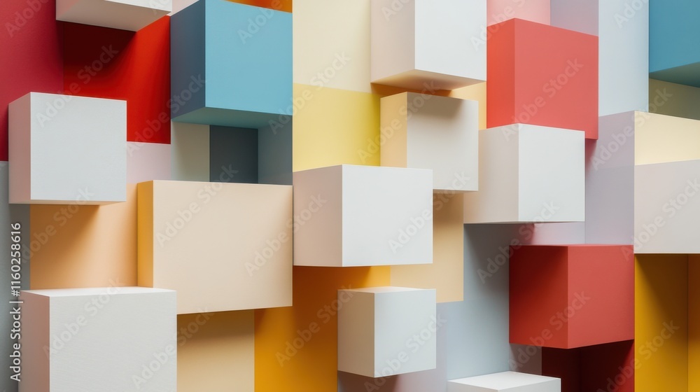 Poster An abstract arrangement of building blocks in a minimalist art studio, Blocks arranged in geometric patterns, Modern minimalist style