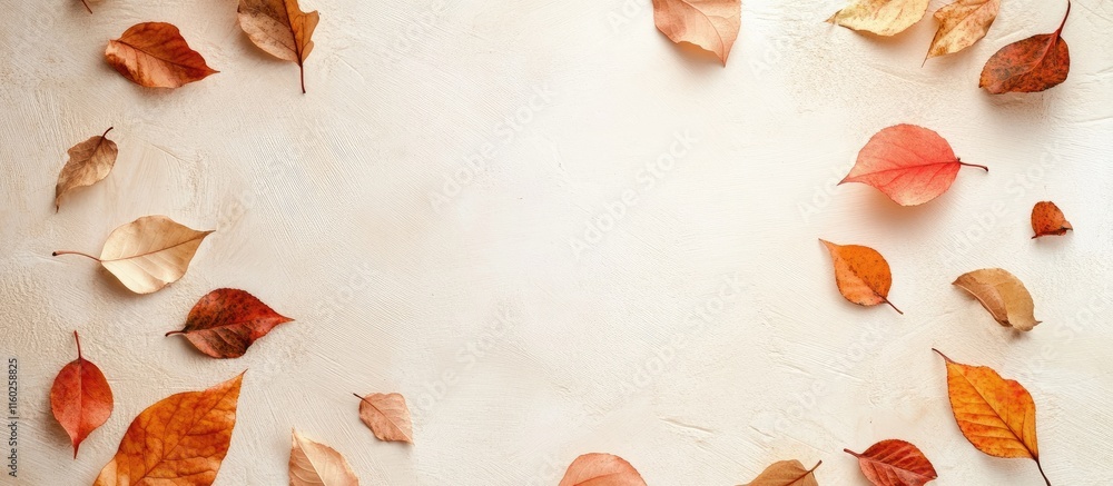 Poster autumn leaves wreath on neutral background creating empty space for text or creative design elements