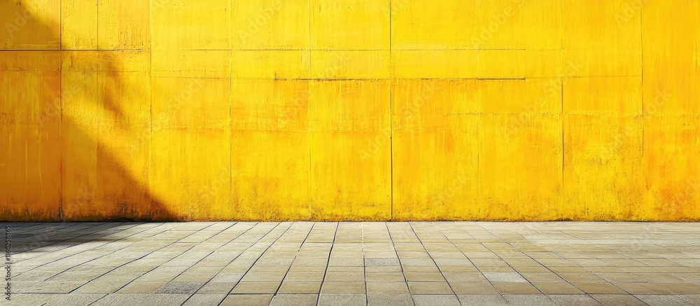 Poster vibrant yellow abstract wall design with empty space for text or graphics in urban setting