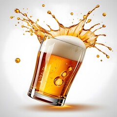Refreshing Pour: Realistic Beer Splash in Transparent Glass