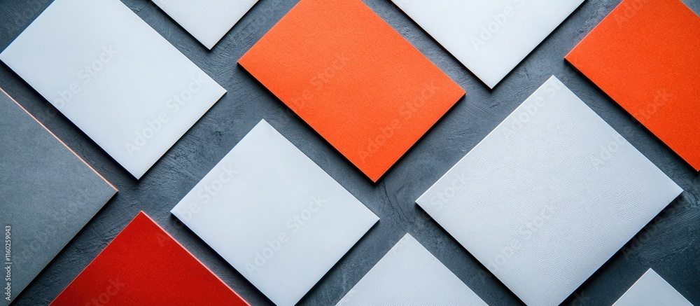Poster top view of colorful abstract cards with ample space for health and safety messaging on a gray backg