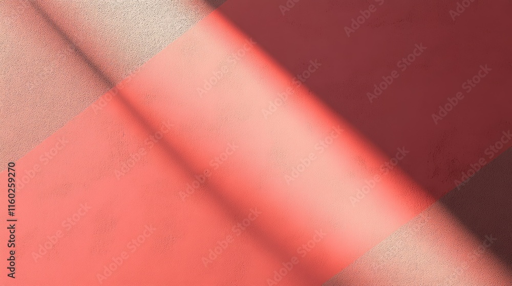 Poster coral pink background with soft shadow and blank space for text or graphics in a minimalist style