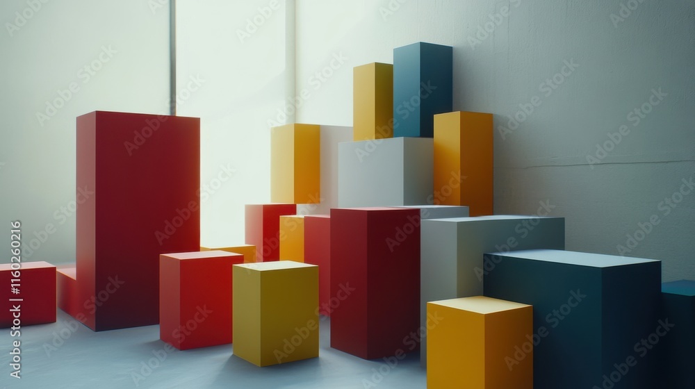 Aufkleber An abstract arrangement of building blocks in a minimalist studio, Blocks forming intricate patterns, Contemporary abstract style