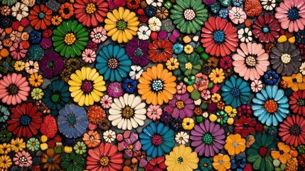 Colorful floral mosaic tile arrangement showcasing vibrant hues and intricate patterns for artistic and design inspiration.
