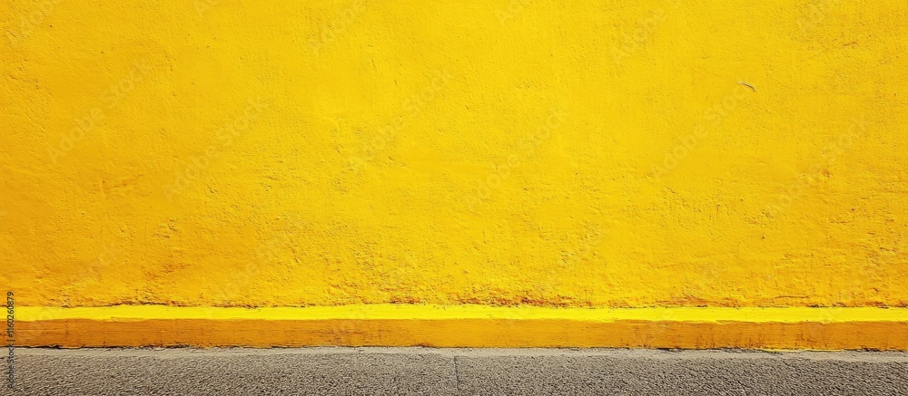 Poster yellow pavement with bold yellow line and empty space for personalized text or signage in urban envi
