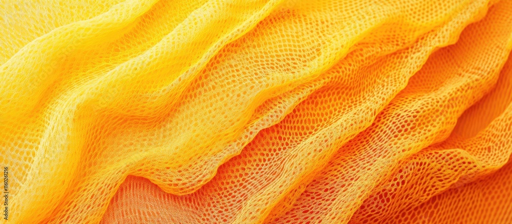 Poster vibrant yellow and orange textured net fabric background with ample blank space for creative text an