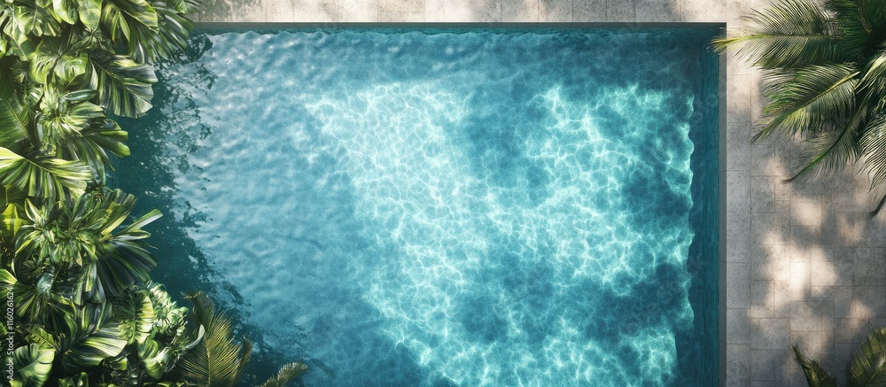 Aufkleber crystal clear swimming pool from above surrounded by lush greenery with ample space for text or adve