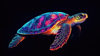 Obraz premium Sea Turtle in Neon Hues