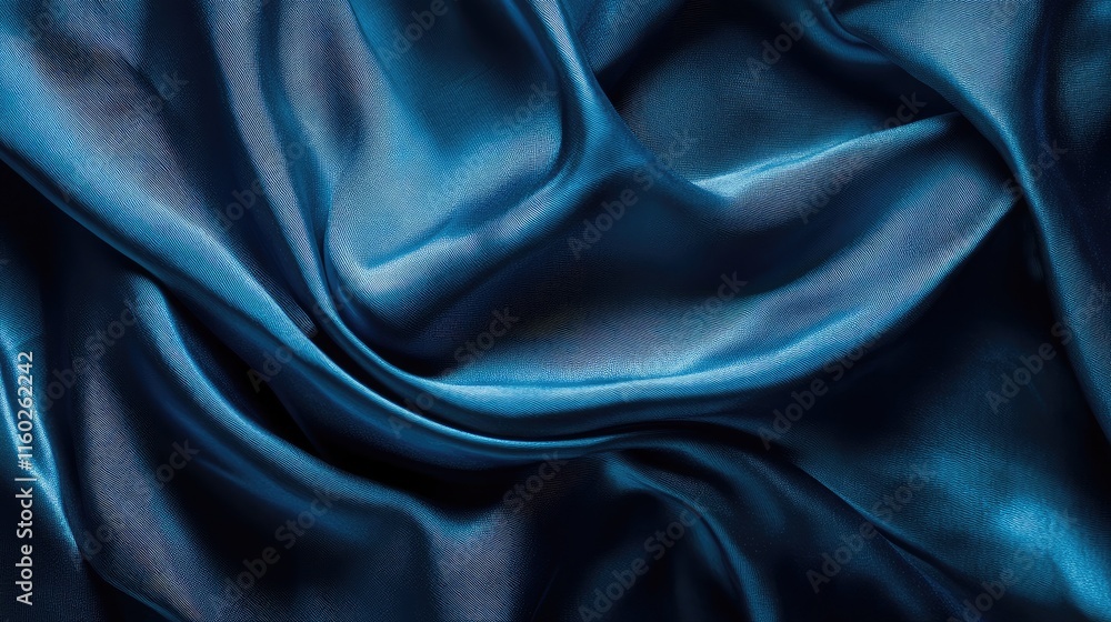 Poster elegant blue silk fabric texture with flowing drapes creating an abstract background for design and 