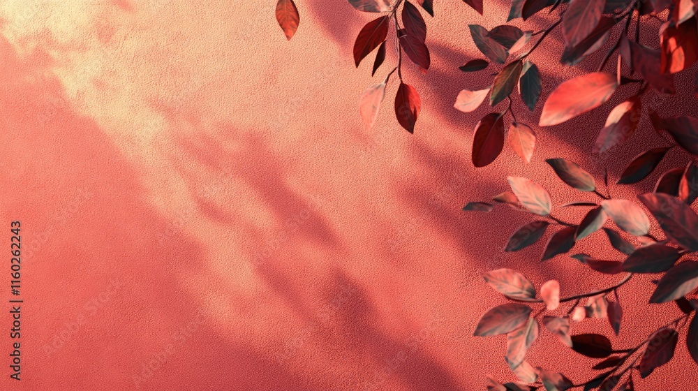 Poster coral textured background with soft leaf shadows ideal for elegant design projects and creative copy