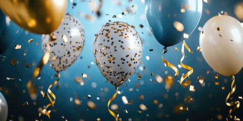 White and Gold Balloons with Confetti