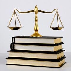 Justice scales and books and wooden gavel on table for justice concept
