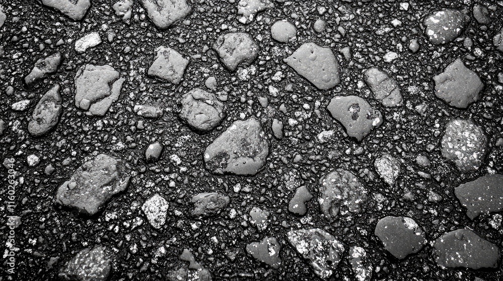 Aufkleber textured wet asphalt with raindrops and pebbles creating a moody abstract background for urban or na