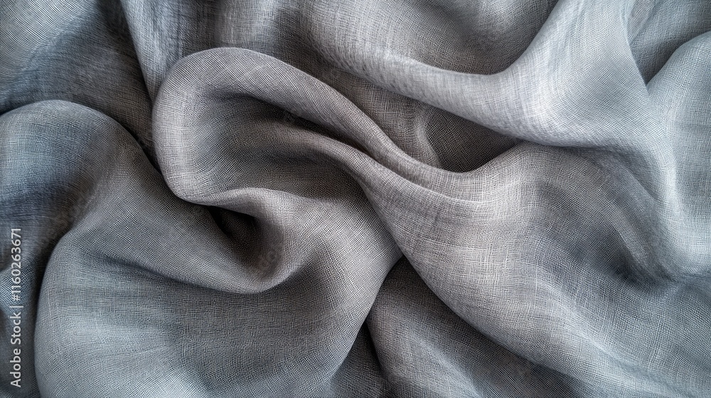 Poster soft gray crumpled fabric with light filtering through sheer curtains creating a serene atmosphere i