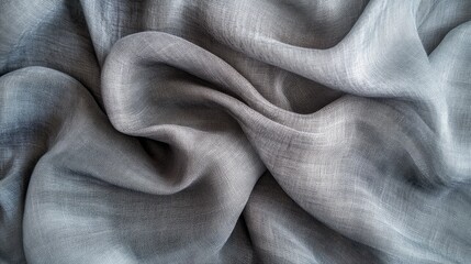 Fototapeta premium Soft gray crumpled fabric with light filtering through sheer curtains creating a serene atmosphere in an empty space by the window
