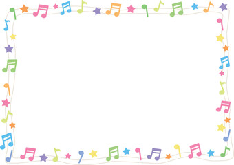 Frame with colorful music notes and stars. Vector illustration